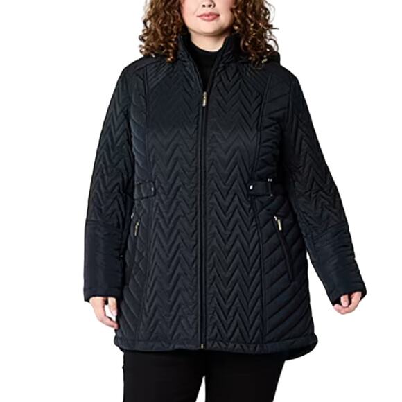 Gallery Womens Removable Hood Midweight Quilted Jacket, XX-large, Black - Picture 1 of 4